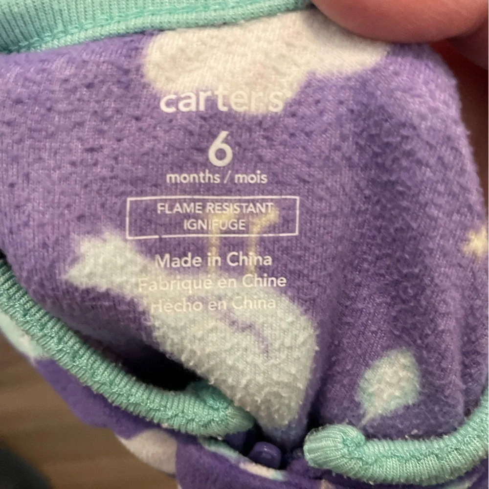 Carter's baby girl Purple and Green with birds Footies One Piece size 6 months